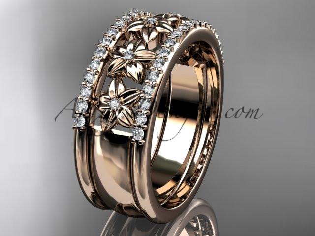 14kt rose gold engagement ring, flower wedding band ADLR516B - AnjaysDesigns
