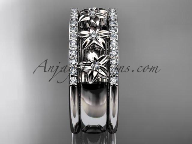 platinum engagement ring, flower wedding band ADLR516B - AnjaysDesigns