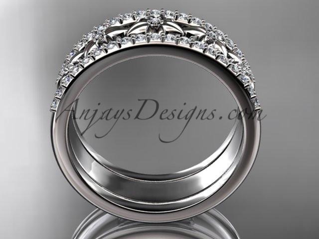 platinum engagement ring, flower wedding band ADLR516B - AnjaysDesigns