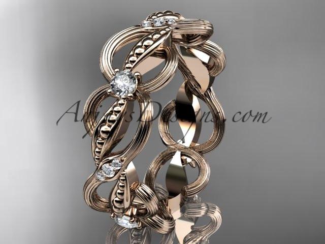 14kt rose gold diamond leaf and vine wedding ring, engagement ring, wedding band ADLR52 - AnjaysDesigns