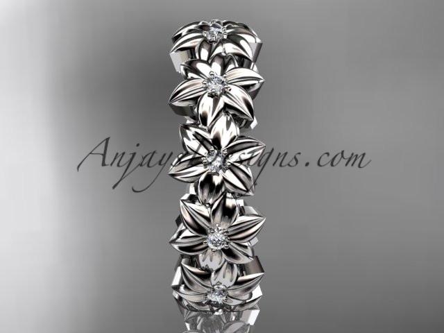 14kt white gold diamond flower wedding ring, engagement ring, wedding band ADLR57 - AnjaysDesigns