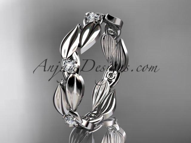 platinum diamond leaf and vine wedding ring, engagement band ADLR58B - AnjaysDesigns