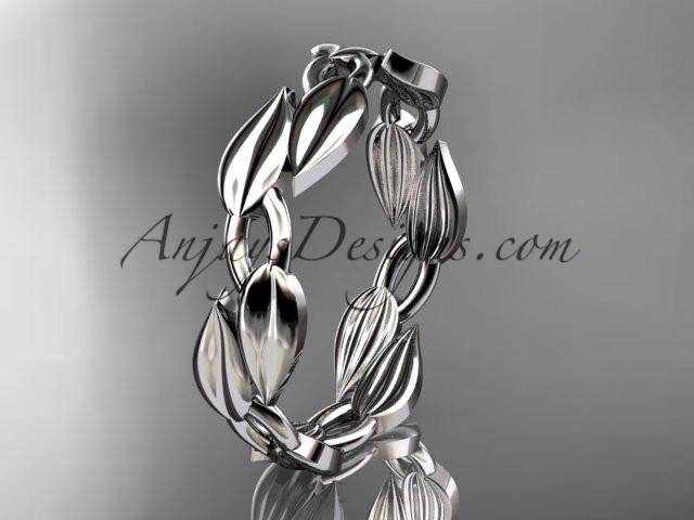 14k white gold leaf and vine wedding band, engagement ring ADLR58G - AnjaysDesigns
