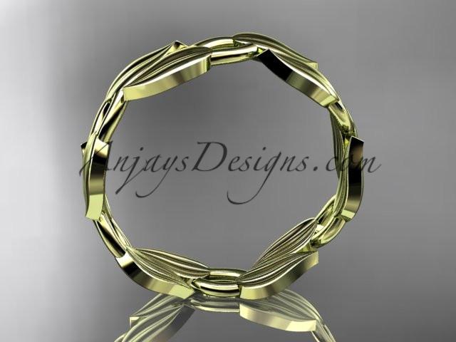 14k yellow gold leaf and vine wedding band, engagement ring ADLR58G - AnjaysDesigns