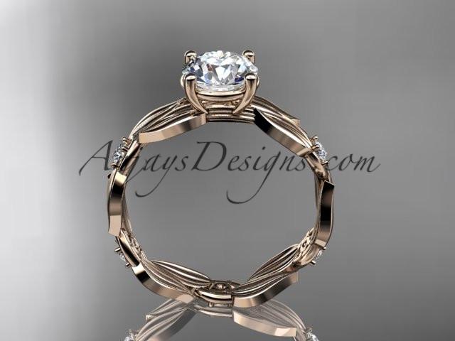 14kt rose gold diamond leaf and vine wedding ring, engagement ring with "Forever One" Moissanite center stone ADLR58 - AnjaysDesigns