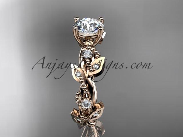 14kt rose gold diamond leaf and vine wedding ring, engagement ring ADLR59 - AnjaysDesigns
