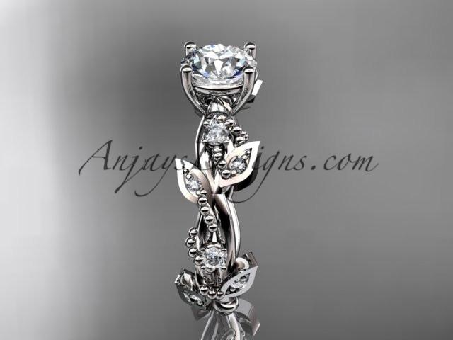 14kt white gold diamond leaf and vine wedding ring, engagement ring with "Forever One" Moissanite center stone ADLR59 - AnjaysDesigns