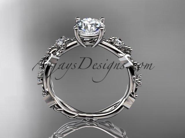 14kt white gold diamond leaf and vine wedding ring, engagement ring with "Forever One" Moissanite center stone ADLR59 - AnjaysDesigns