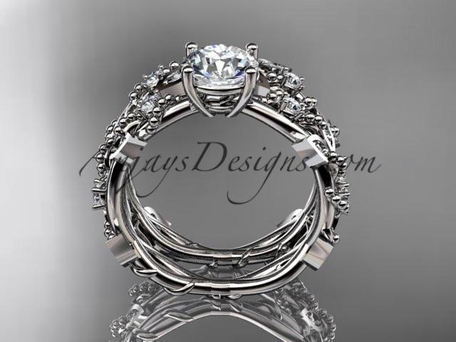 Platinum diamond leaf and vine wedding ring, engagement set ADLR59S - AnjaysDesigns