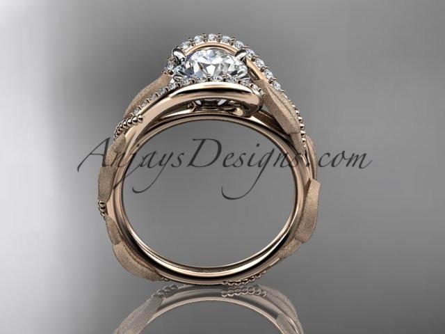 14kt rose gold diamond leaf and vine wedding ring, engagement ring ADLR64 - AnjaysDesigns