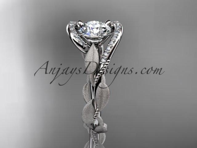 14kt white gold diamond leaf and vine wedding ring, engagement ring with "Forever One" Moissanite center stone ADLR64 - AnjaysDesigns