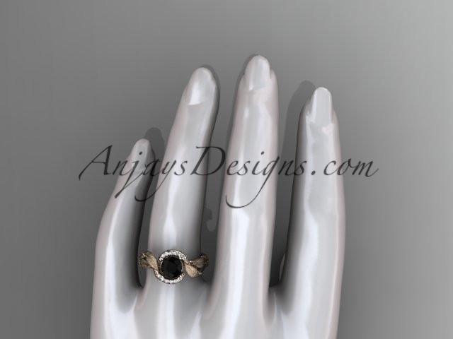 14kt rose gold diamond leaf and vine wedding ring, engagement ring with Black Diamond center stone ADLR65 - AnjaysDesigns