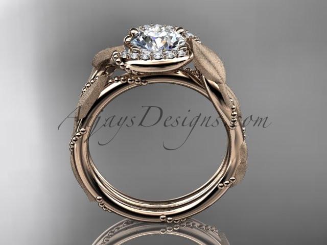 14kt rose gold diamond leaf and vine wedding ring, engagement ring ADLR65 - AnjaysDesigns