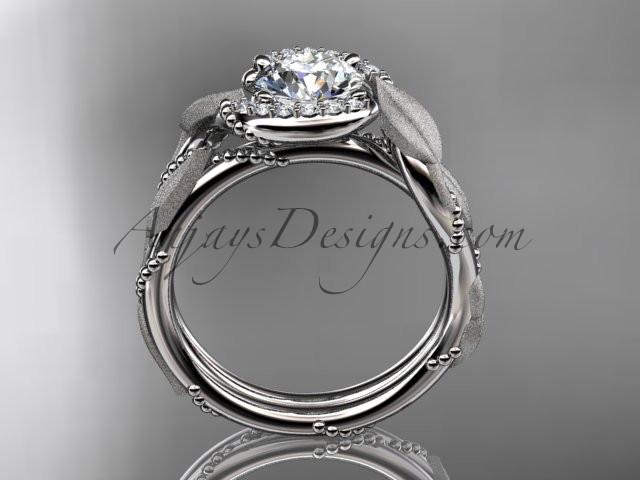 14kt white gold diamond leaf and vine wedding ring, engagement ring with "Forever One" Moissanite center stone ADLR65 - AnjaysDesigns