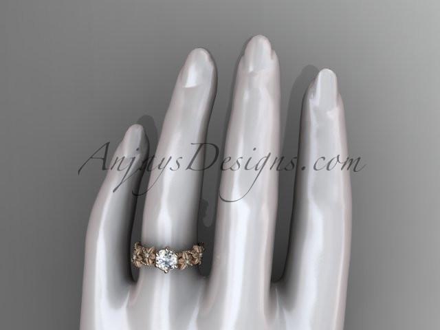 14kt rose gold diamond floral, leaf and vine wedding ring, engagement ring with "Forever One" Moissanite center stone ADLR66 - AnjaysDesigns