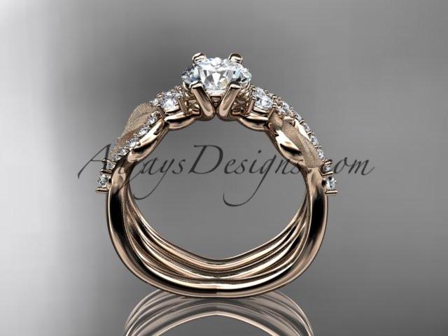 14kt rose gold diamond leaf and vine wedding ring, engagement set with "Forever One" Moissanite center stone ADLR68S - AnjaysDesigns