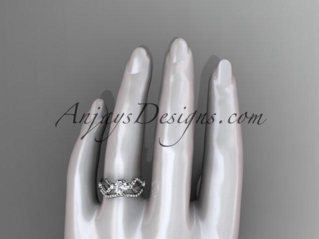 14kt white gold diamond leaf and vine wedding ring, engagement set with "Forever One" Moissanite center stone ADLR68S - AnjaysDesigns