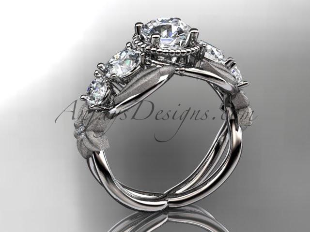 14kt white gold diamond floral, leaf and vine wedding ring, engagement ring with "Forever One" Moissanite center stone ADLR69 - AnjaysDesigns