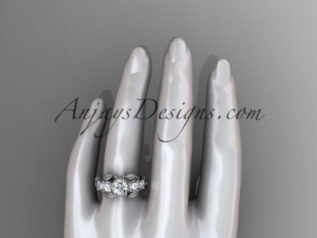 14kt white gold diamond floral, leaf and vine wedding ring, engagement ring with "Forever One" Moissanite center stone ADLR69 - AnjaysDesigns