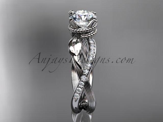 14kt white gold diamond leaf and vine wedding ring, engagement ring with "Forever One" Moissanite center stone ADLR70 - AnjaysDesigns