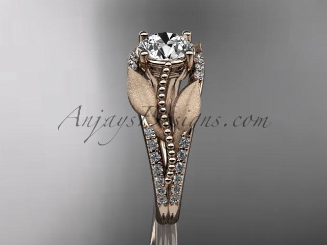 14kt rose gold diamond leaf and vine wedding ring, engagement ring ADLR75 - AnjaysDesigns