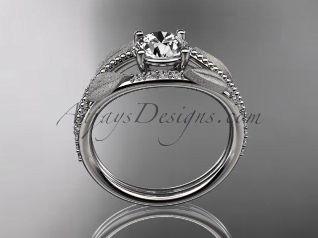14kt white gold diamond leaf and vine wedding ring, engagement ring with "Forever One" Moissanite center stone ADLR75 - AnjaysDesigns