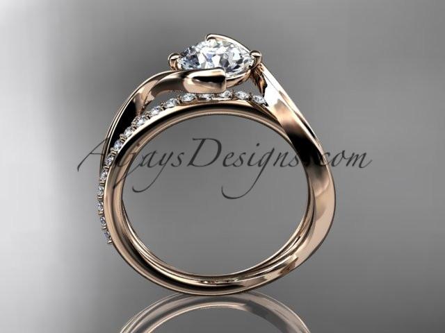 14kt rose gold diamond leaf and vine wedding ring, engagement ring with "Forever One" Moissanite center stone ADLR78 - AnjaysDesigns