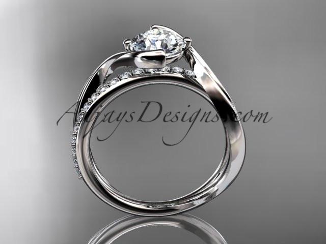 14kt white gold diamond leaf and vine wedding ring, engagement ring with "Forever One" Moissanite center stone ADLR78 - AnjaysDesigns