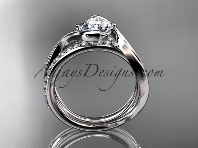 14kt white gold diamond leaf and vine wedding ring, engagement set ADLR78S - AnjaysDesigns
