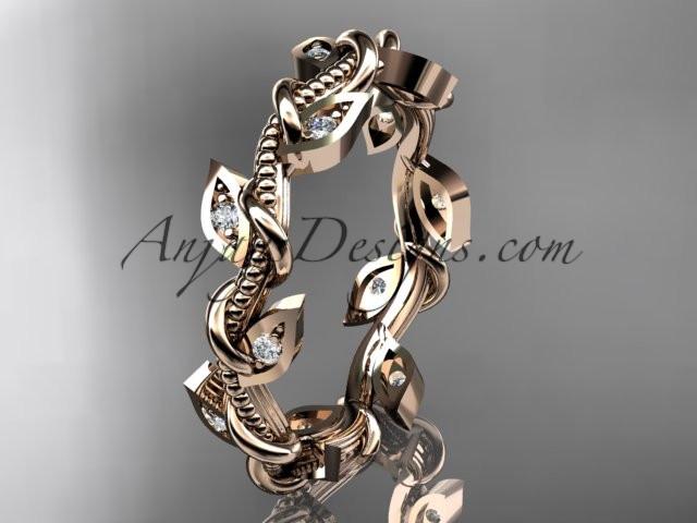 14kt rose gold diamond leaf and vine wedding ring, engagement ring, wedding band ADLR79 - AnjaysDesigns