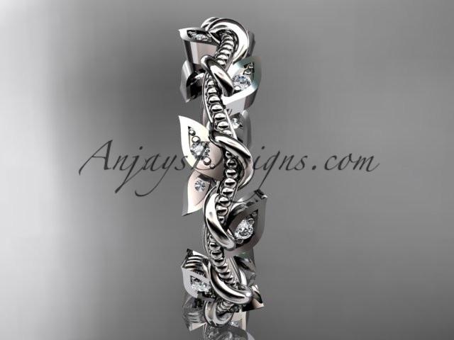 platinum diamond leaf and vine wedding ring, engagement ring, wedding band ADLR79 - AnjaysDesigns
