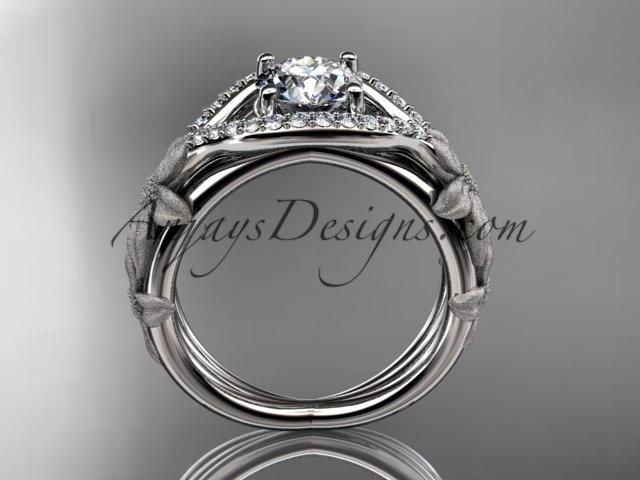 14kt white gold diamond leaf and vine wedding ring, engagement ring with "Forever One" Moissanite center stone ADLR85 - AnjaysDesigns