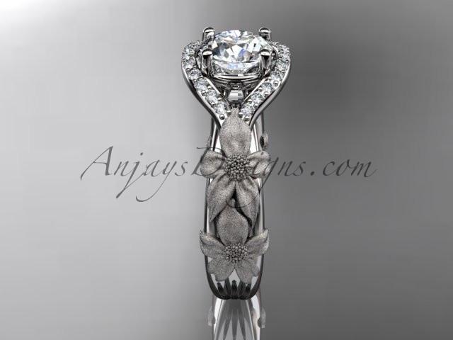 14kt white gold diamond leaf and vine wedding ring, engagement ring with "Forever One" Moissanite center stone ADLR85 - AnjaysDesigns