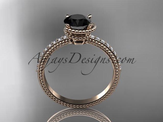 14kt rose gold diamond unique engagement ring, wedding ring with Black Diamond center stone ADER86 - AnjaysDesigns