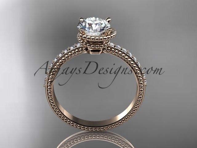 14kt rose gold diamond unique engagement ring, wedding ring with "Forever One" Moissanite center stone ADER86 - AnjaysDesigns