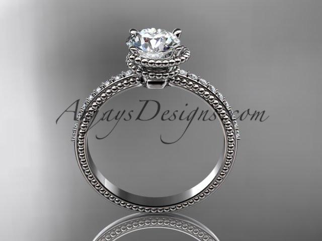 Platinum diamond unique engagement ring, wedding ring with "Forever One" Moissanite center stone ADER86 - AnjaysDesigns