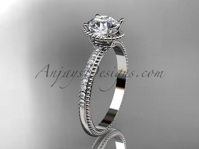 Platinum diamond unique engagement ring, wedding ring with "Forever One" Moissanite center stone ADER86 - AnjaysDesigns