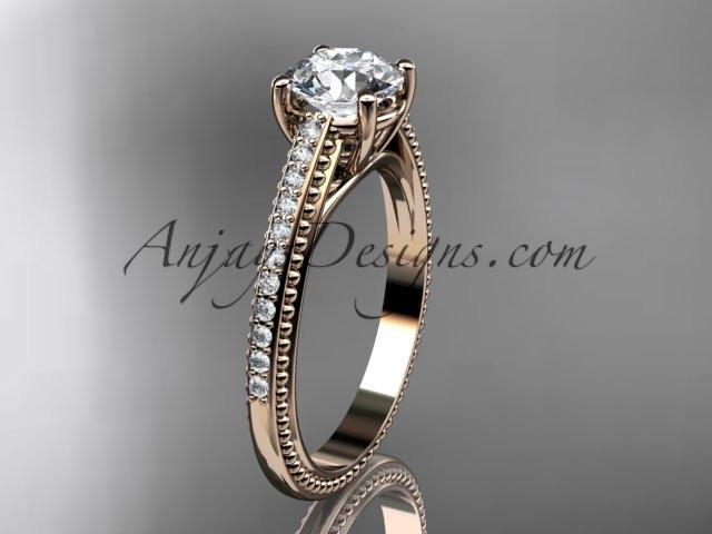 14kt rose gold diamond unique engagement ring, wedding ring ADER87 - AnjaysDesigns