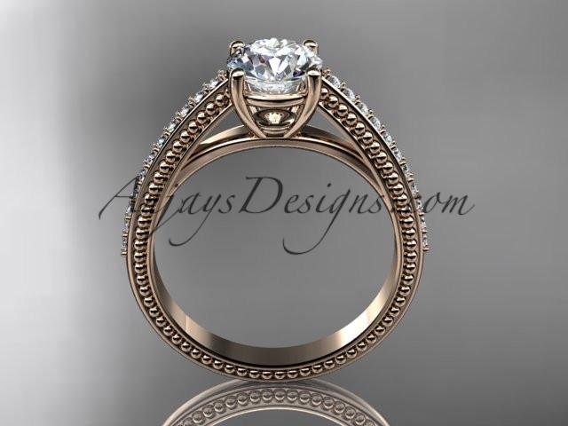 14kt rose gold diamond unique engagement ring, wedding ring with "Forever One" Moissanite center stone ADER87 - AnjaysDesigns