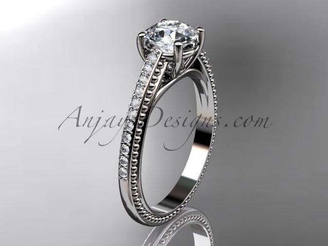 platinum diamond unique engagement ring, wedding ring with "Forever One" Moissanite center stone ADER87 - AnjaysDesigns