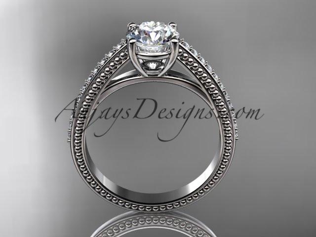 platinum diamond unique engagement ring, wedding ring with "Forever One" Moissanite center stone ADER87 - AnjaysDesigns