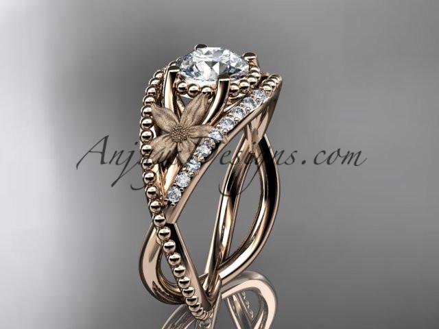 14kt rose gold diamond floral wedding ring, engagement ring ADLR88 - AnjaysDesigns
