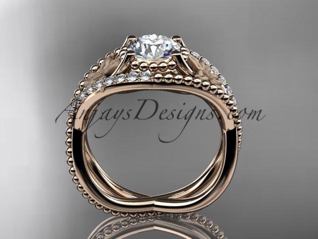 14kt rose gold diamond floral wedding ring, engagement ring ADLR88 - AnjaysDesigns