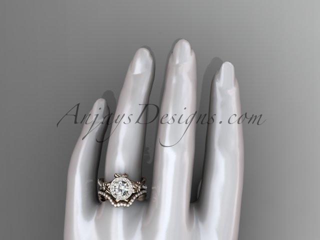 14kt rose gold diamond leaf and vine, flower engagement set, wedding set, ADLR89S - AnjaysDesigns