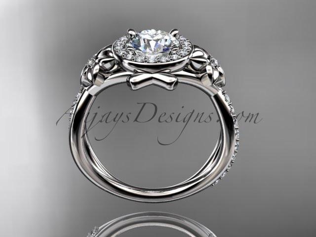 Platinum diamond leaf and vine wedding ring, engagement ring with a "Forever One" Moissanite center stone ADLR89 - AnjaysDesigns