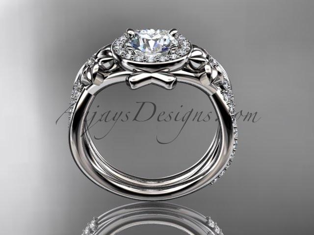 Platinum diamond leaf and vine, flower engagement set, wedding set, with a "Forever One" Moissanite center stone ADLR89S - AnjaysDesigns