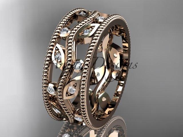 14kt rose gold diamond leaf and vine wedding ring, engagement ring, wedding band ADLR8B - AnjaysDesigns