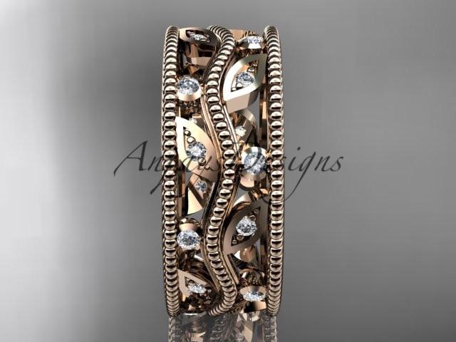 14kt rose gold diamond leaf and vine wedding ring, engagement ring, wedding band ADLR8B - AnjaysDesigns