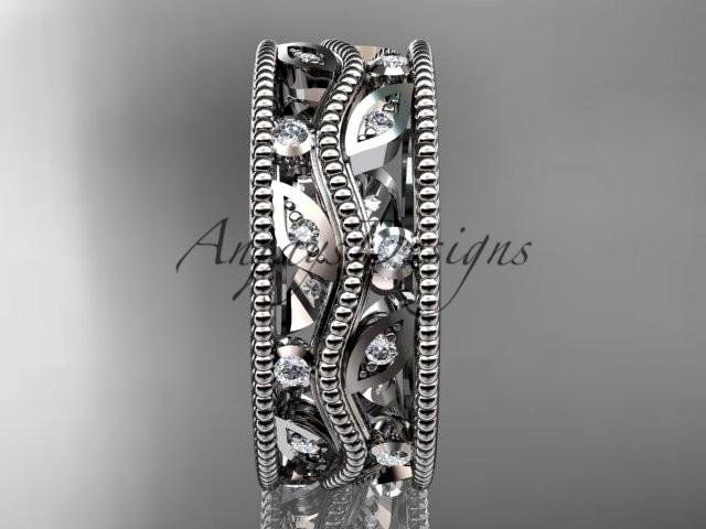 platinum diamond leaf and vine wedding ring, engagement ring, wedding band ADLR8B - AnjaysDesigns