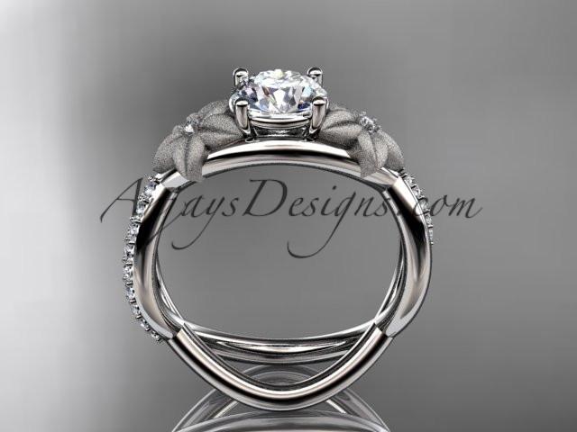 14kt white gold diamond leaf and vine wedding ring, engagement ring with a "Forever One" Moissanite center stone ADLR90 - AnjaysDesigns